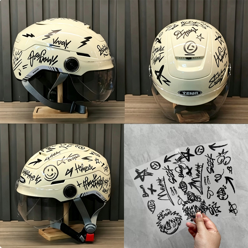 2pcs Punk Graffiti Motorcycle  - Scooter Helmet Set review and price